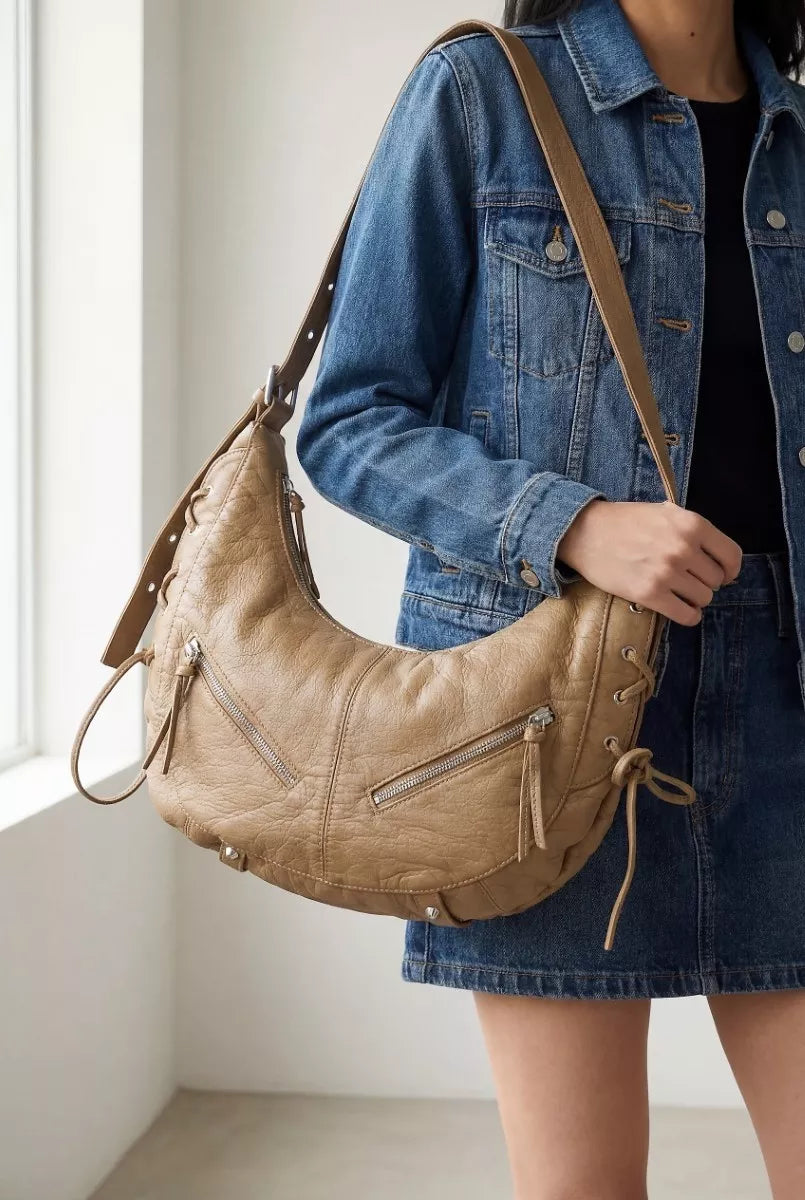 Larger Leather Crescent Shoulder Bag