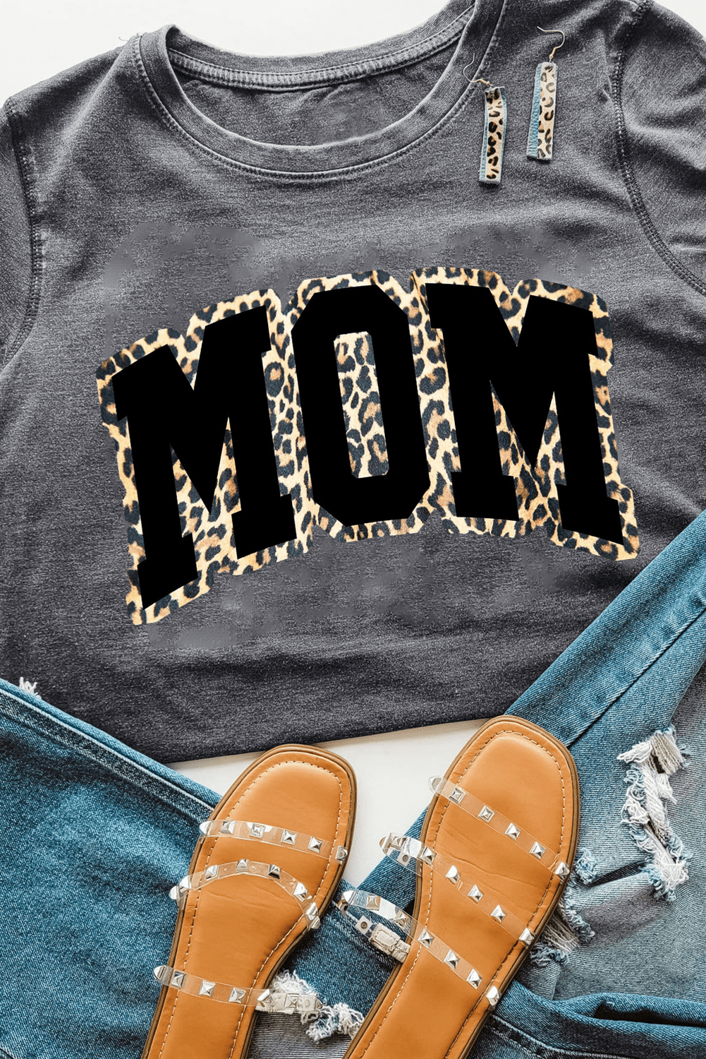 Gray Leopard MOM Graphic Crewneck Mothers Day T Shirt - Loving It Shop