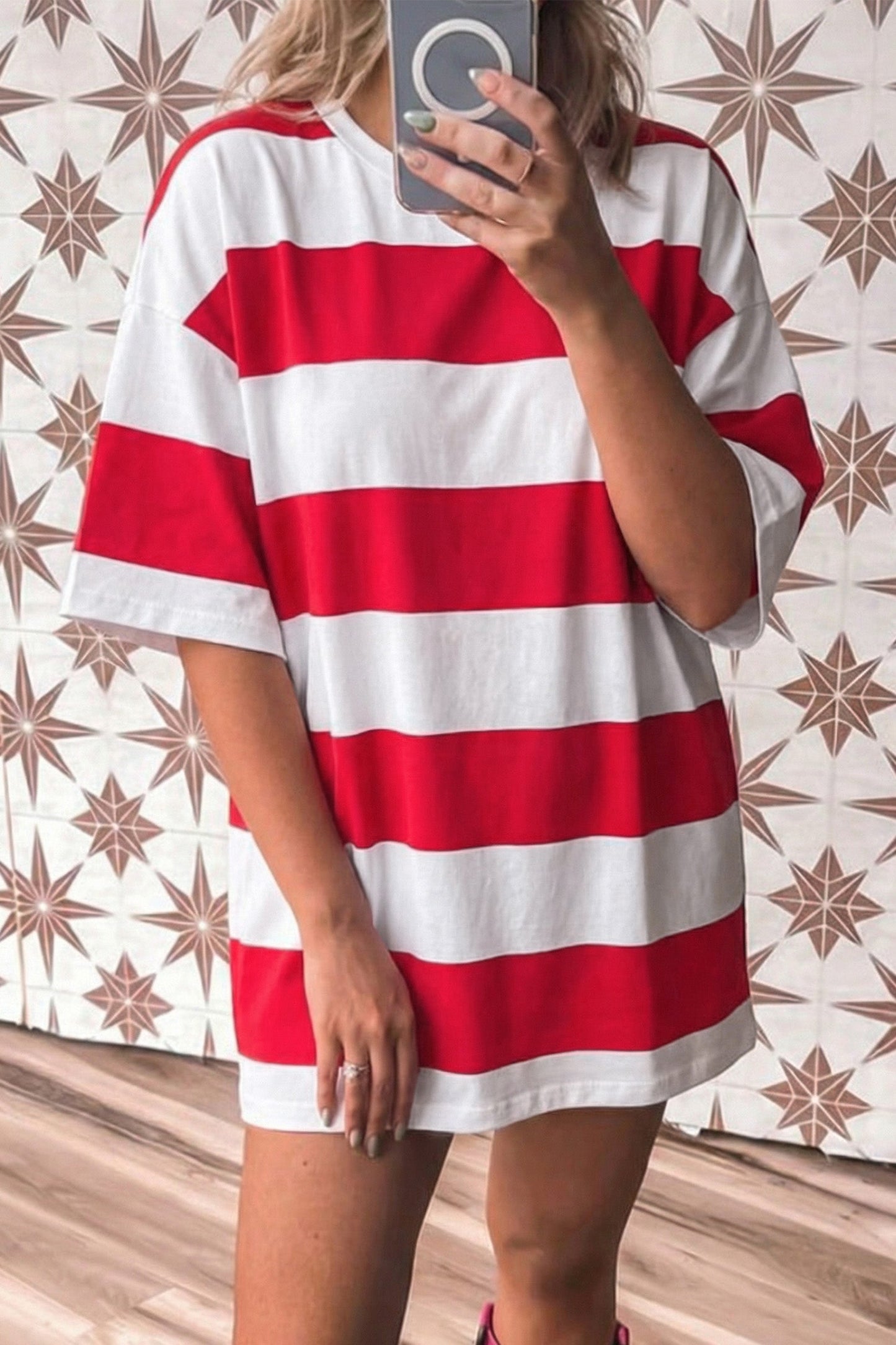 Racing Red Striped Color Block Oversize Tunic Tee