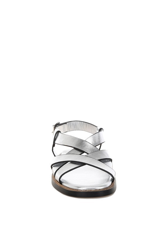 Doata Metallic Genuine Leather Buckled Flats