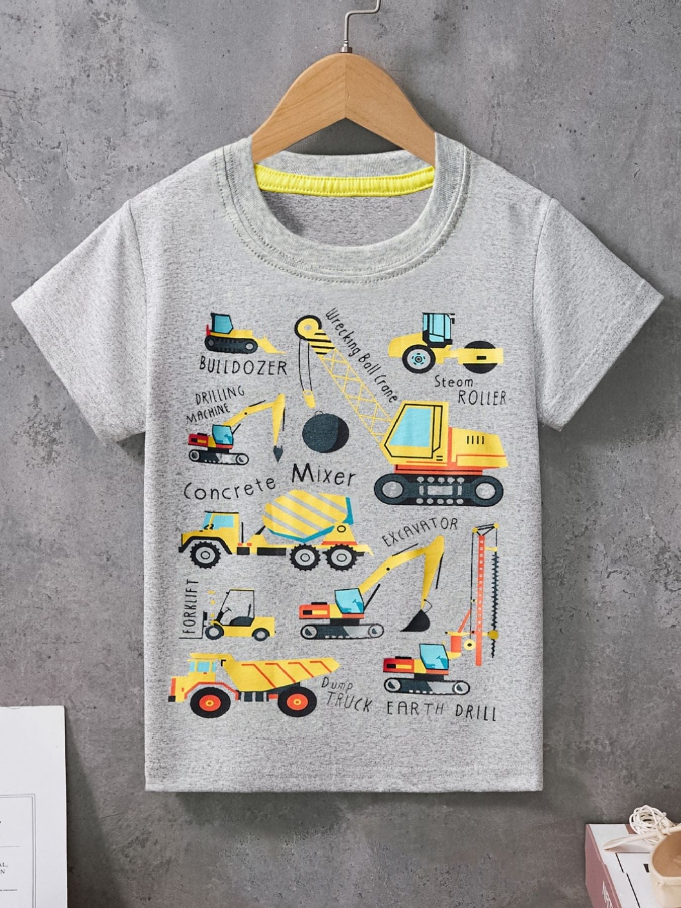 Children's Construction Vehicle Crew Neck Short Sleeve T-Shirt