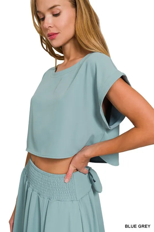 Heavy Woven Span Crop Tee & Skirt Set