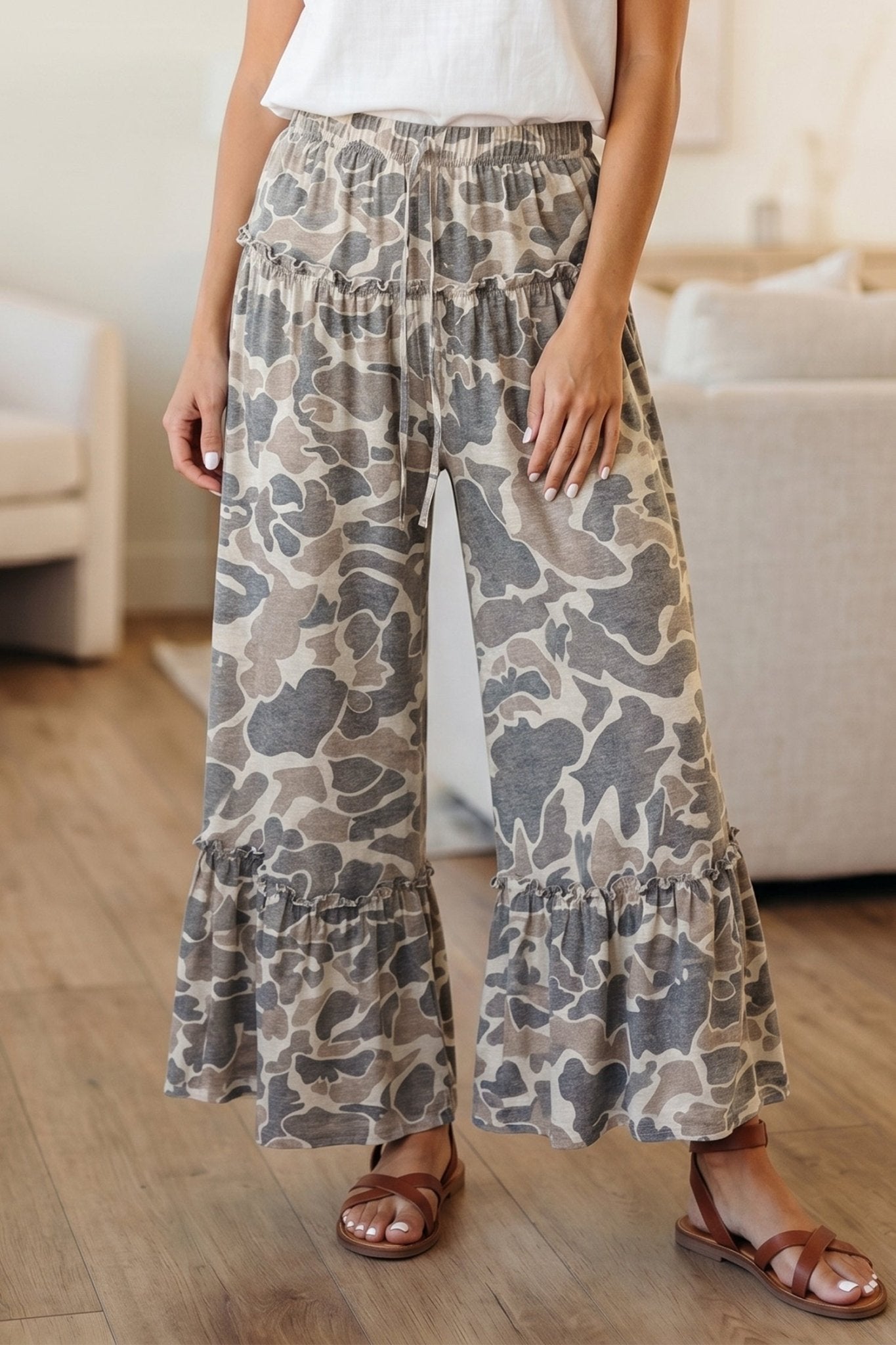 Multicolour Camo Print Wide Leg Casual Pants - Loving It Shop