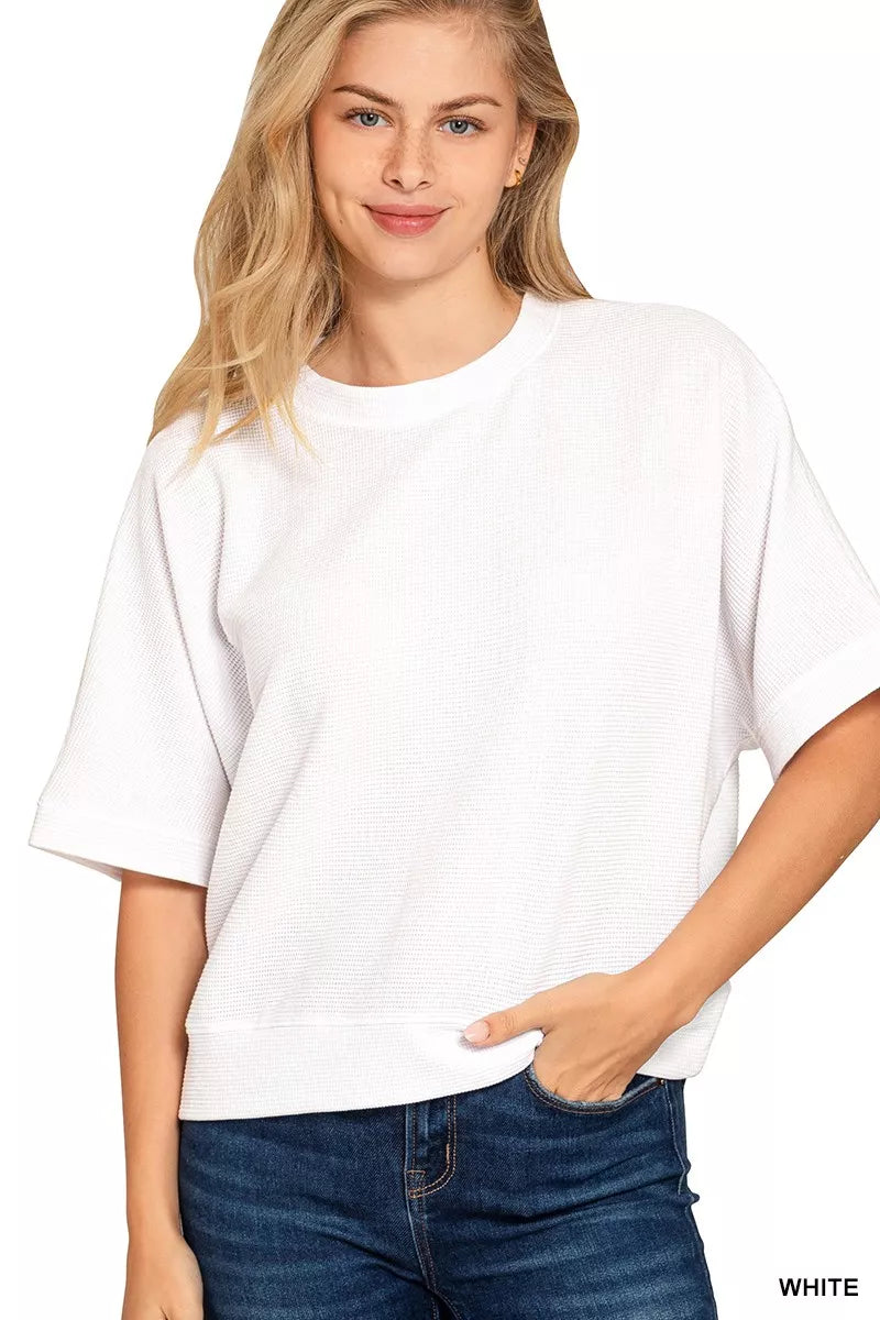 Double Knit Banded Bottom Short Sleeve Top