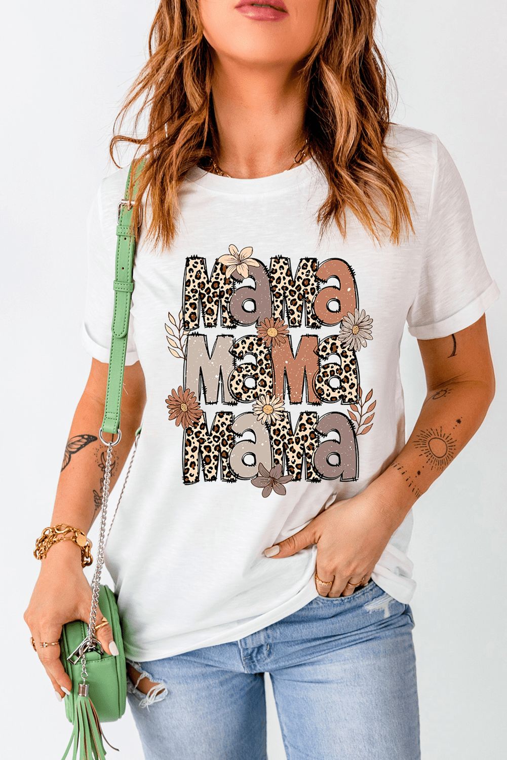 White Floral Leopard MaMa Graphic Mothers Day T Shirt - Loving It Shop