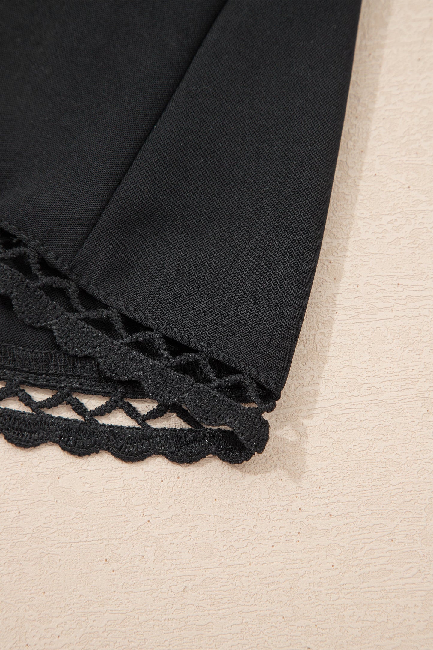 Black Plus Size Frilled Elastic Waist Lace Trim Boho Ruffled Shorts