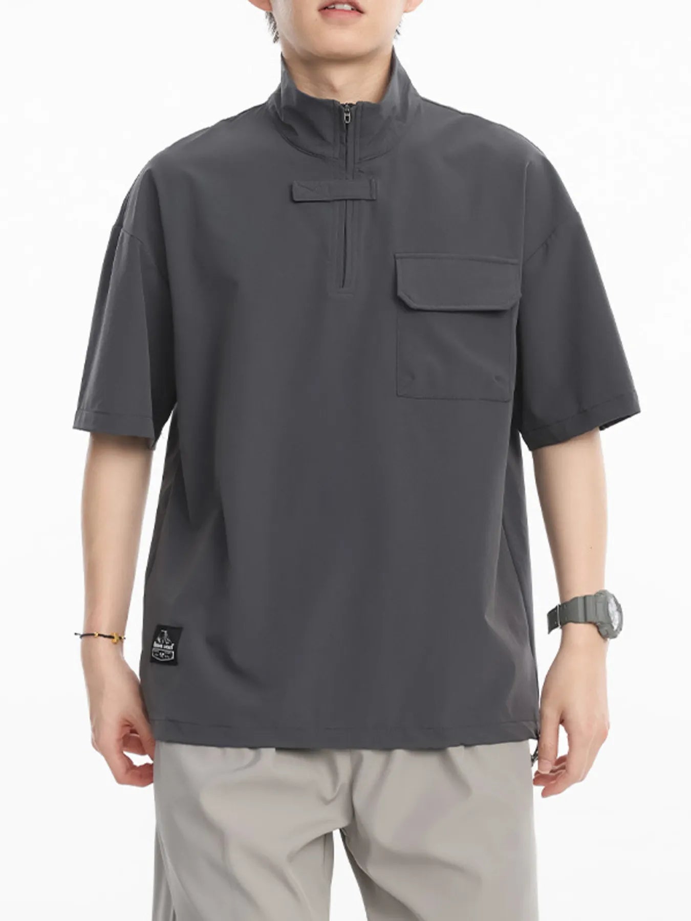 Men's Plus Size Half-Zip Half Sleeve Top