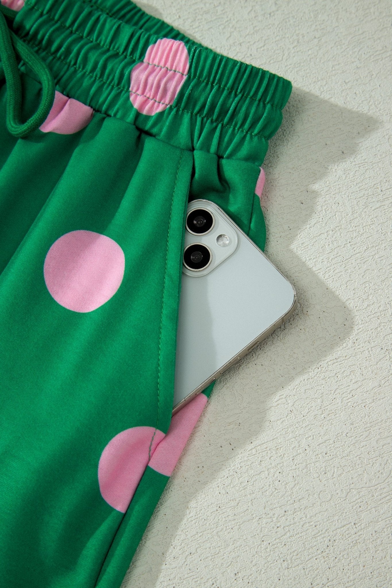 Green Polka Dot Print V Neck Tee Short Set - Loving It Shop