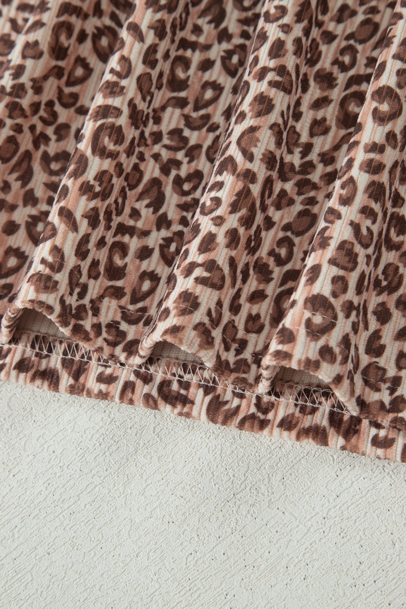 Brown Leopard Print Ribbed Patchwork Half Button Loose Tee Elastic Waist Short 2pcs Set - Loving It Shop