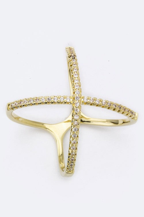 Statement CZ Crossed Ring Stylish Fashion Jewelry Accessory