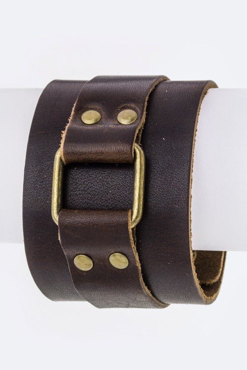 Hinged Layer Leather Cuff - Loving It Shop