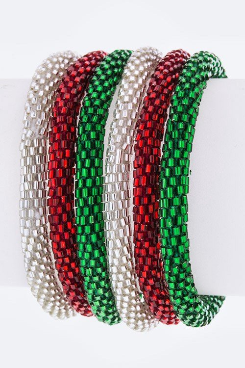 X'mas Color Nepal Roll Up Bracelets Set - Silver - Loving It Shop