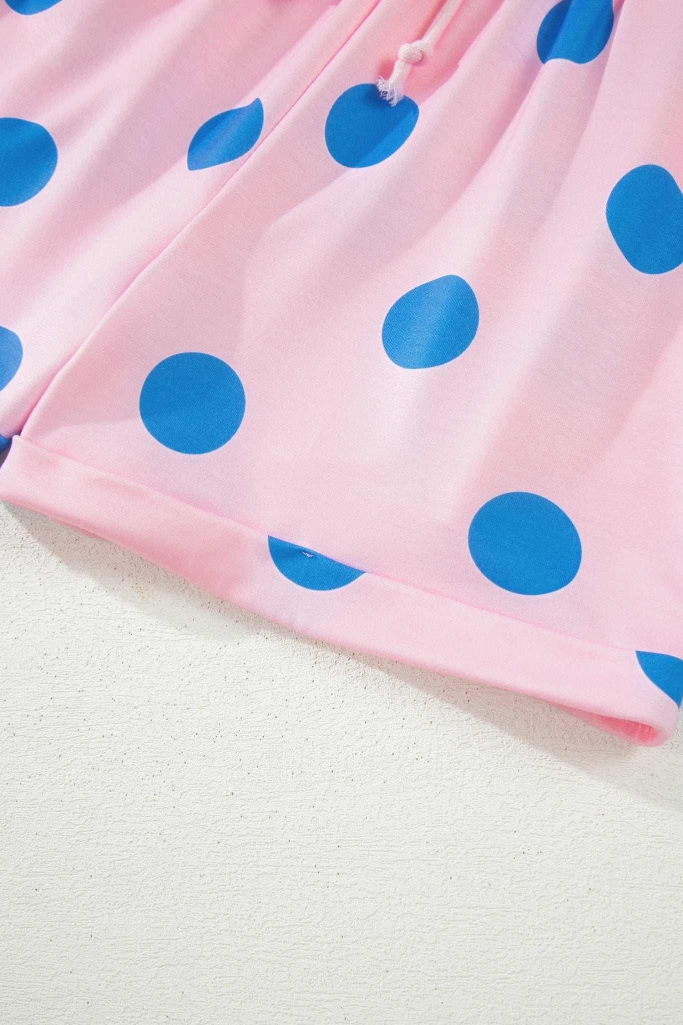 Pink Polka Dot Print V Neck Tee Short Set - Loving It Shop