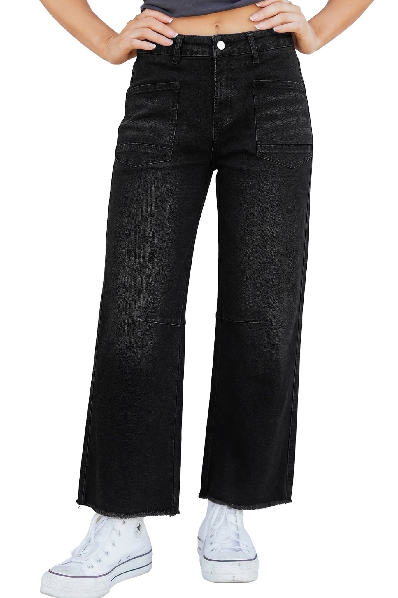 Black Frayed Cropped Straight Jeans - Loving It Shop