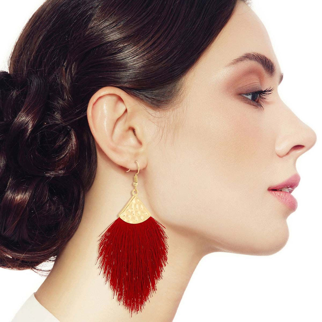 Silk Tassel Fish Hook Earrings Burgundy Stylish Statement Jewelry