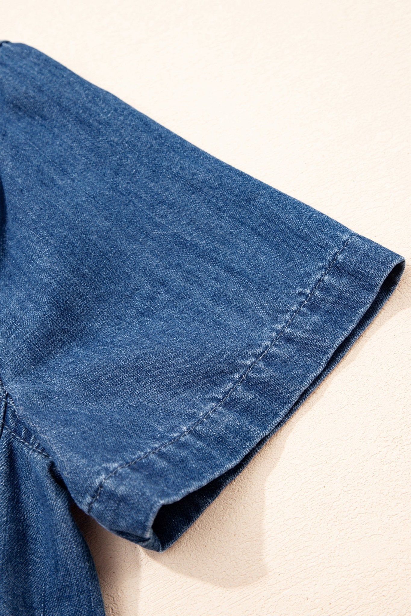 Blue Zip up Collared Short Sleeve Shift Mini Denim Dress - Loving It Shop