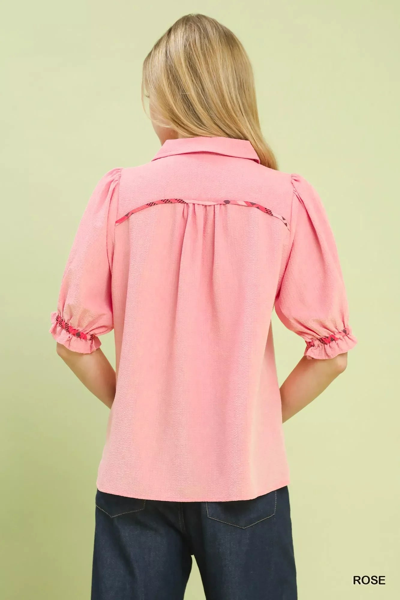 Scalloped Trim Blouse with Puff Sleeves