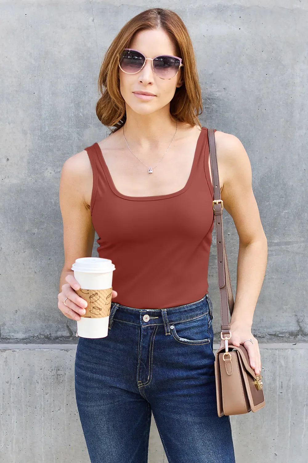 I am a Fashion Junky Full Size Square Neck Wide Strap Tank