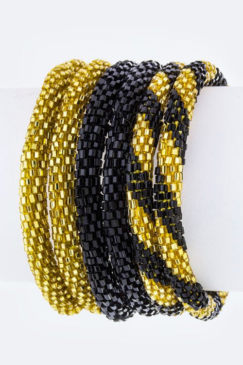 Black & Gold Nepal Roll Up Bracelets Set - Loving It Shop