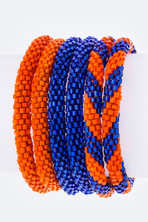 Blue & Orange Nepal Roll Up Bracelets Set - Loving It Shop