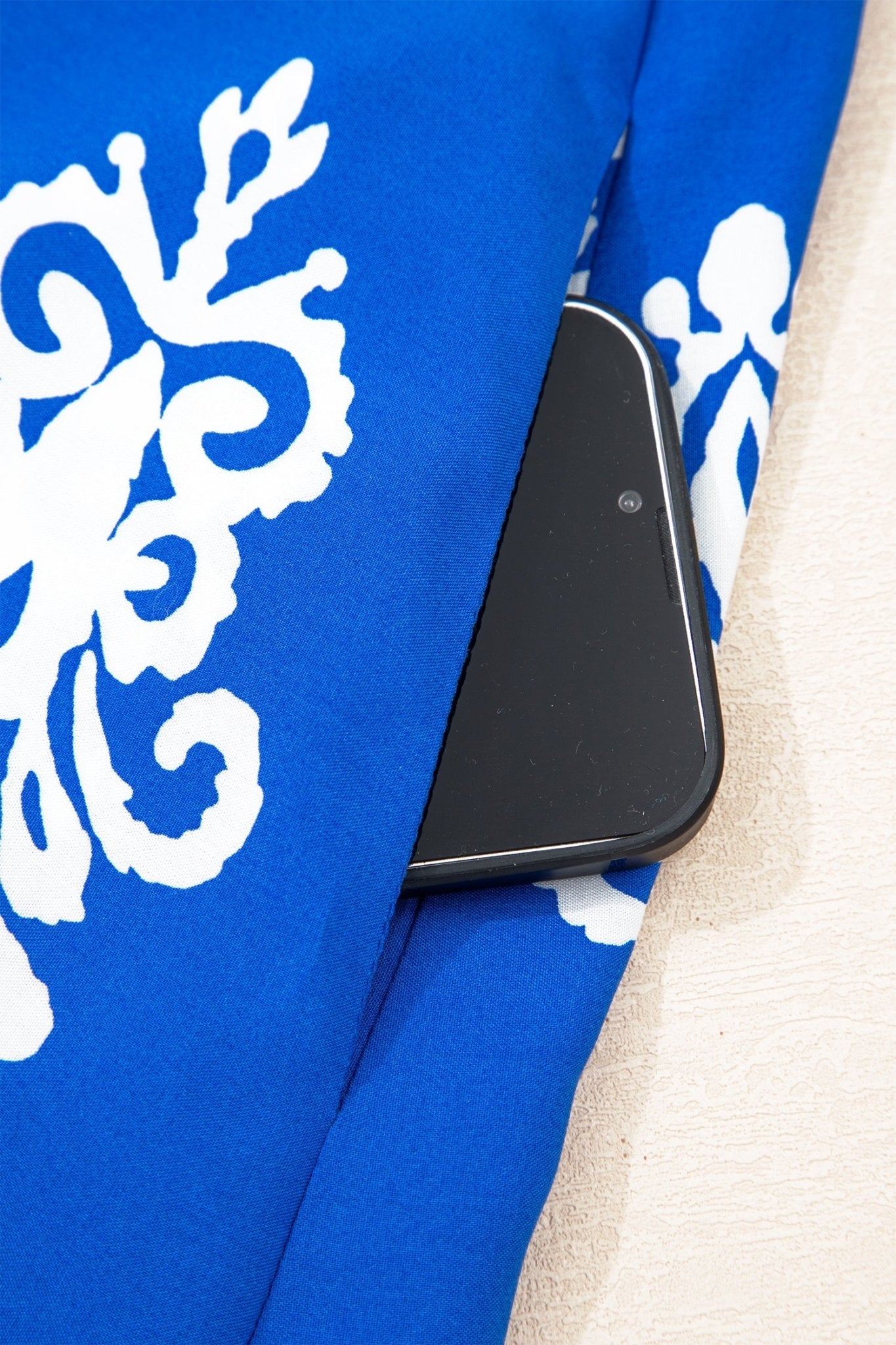Blue Ethnic Geometric Print Collared Button Front Short Puff Sleeve Mini Dress - Loving It Shop