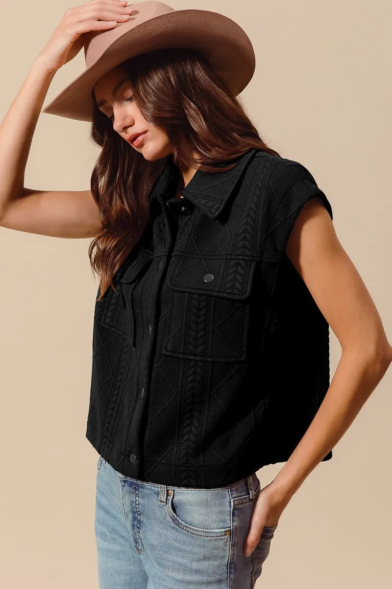 Cable Quilting Stitch Button Up Knit Vest