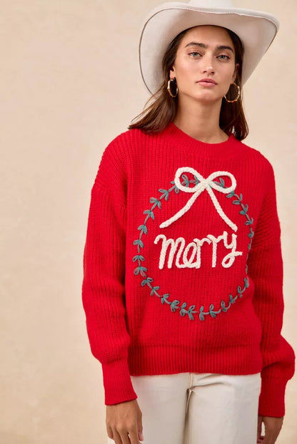 Christmas Wreath Merry Letter Knit Top