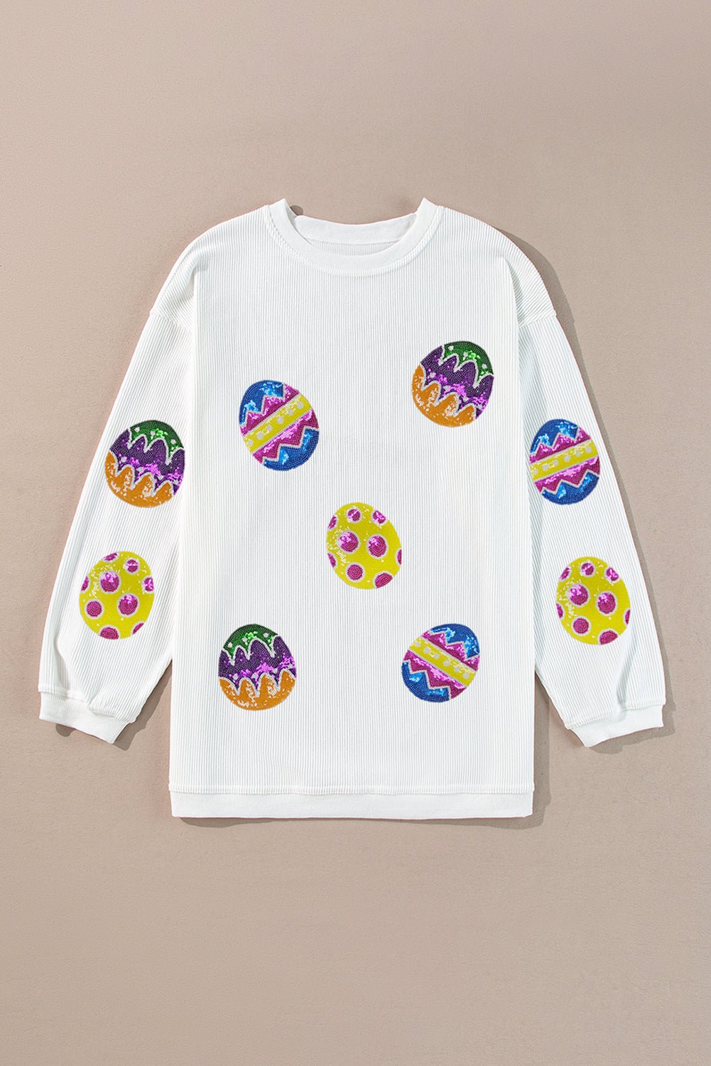 White Easter Egg Corded Oversized Sweatshirt - Loving It Shop