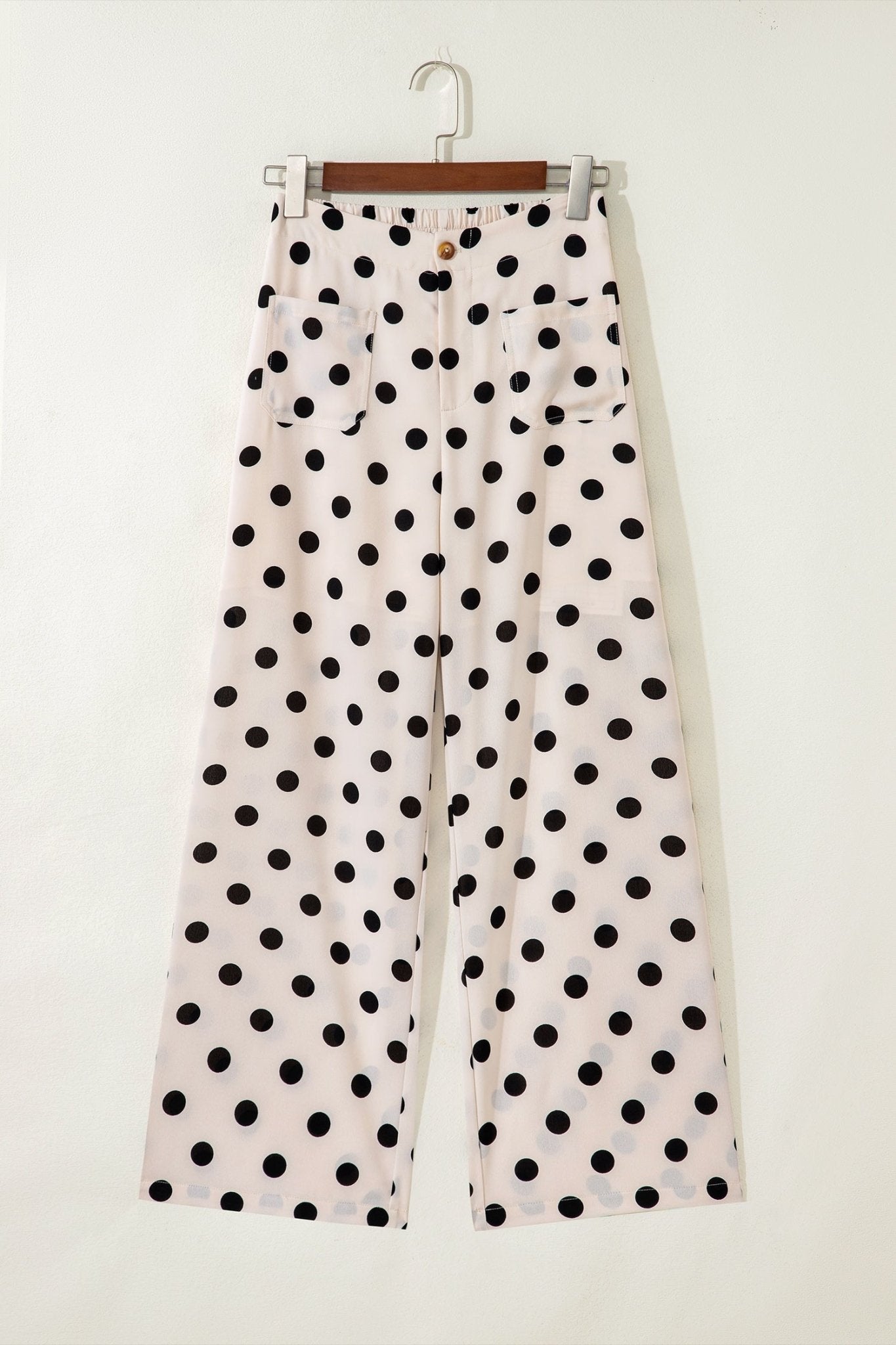 White Polka Dot Print Patched Pocket Loose Pants - Loving It Shop