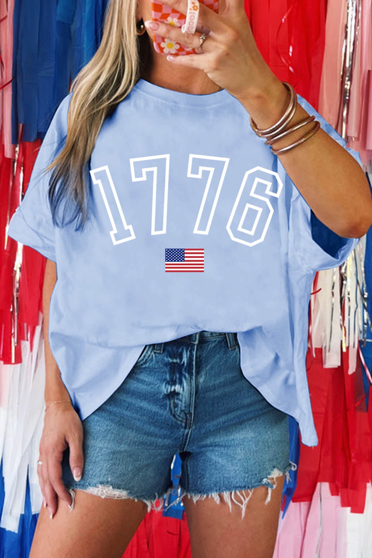 Myosotis 1776 American Flag Print Oversized Tee - Loving It Shop