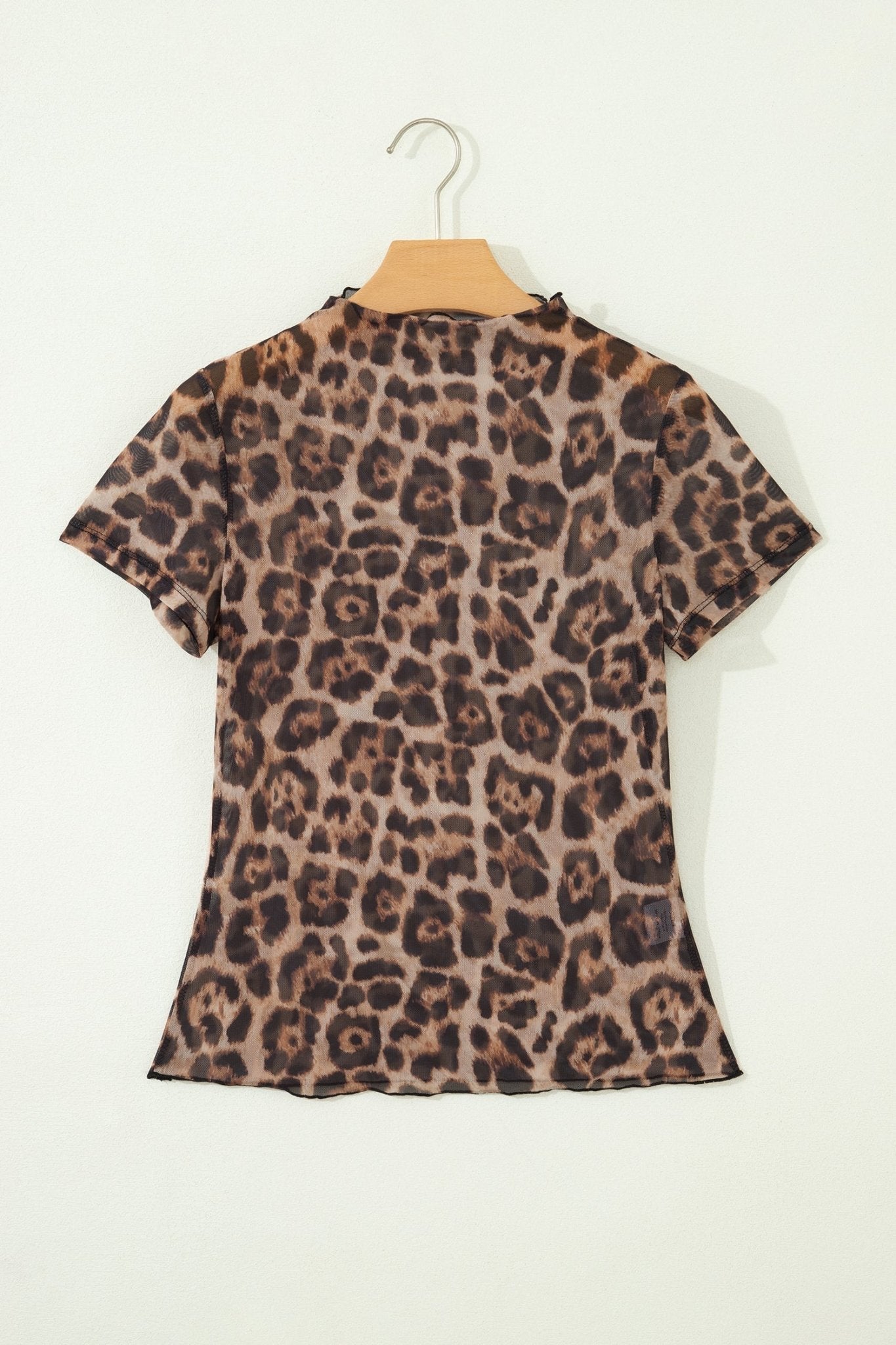 Camel Leopard Printed Mesh Short Sleeve Top - Loving It Shop