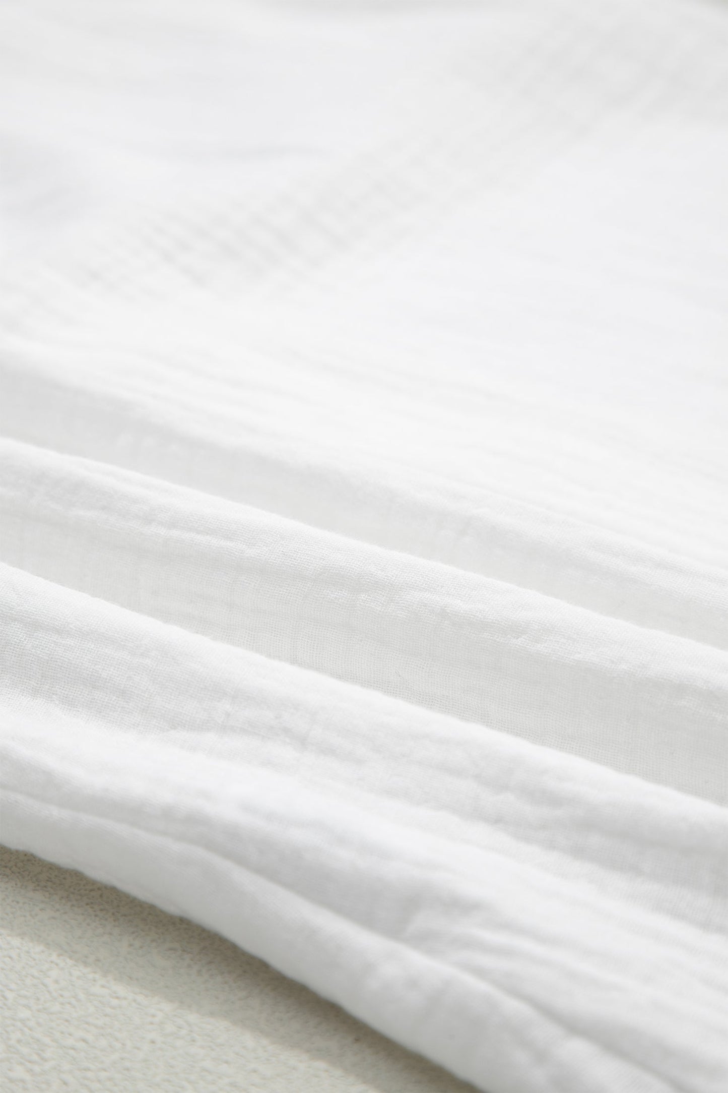 White Lace Trim Cuffed Short Sleeve Textured Shirt