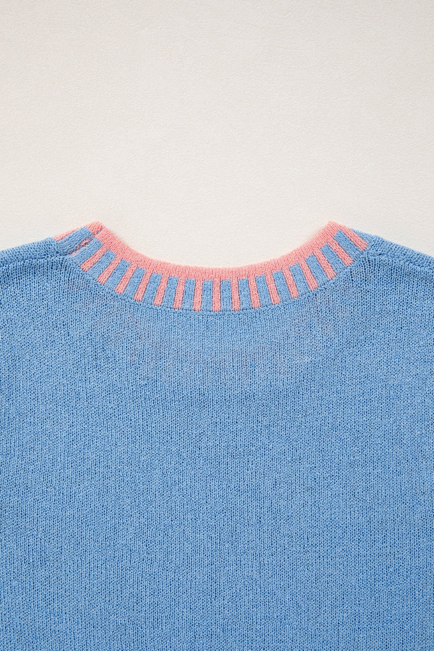 Sky Blue Contrast Trim Round Neck Sleeveless Sweater