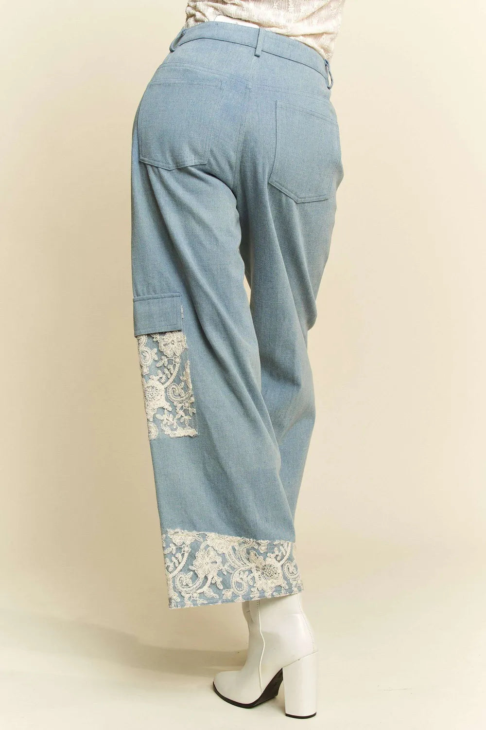 Davi &amp; Dani Lace Applique Wide Leg Jeans