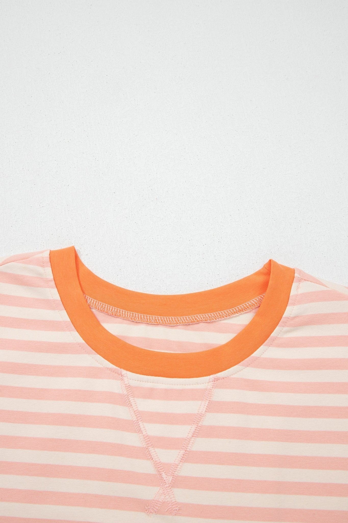 Pink Stripe Contrast Neck Loose Tee and Drawstring Shorts Set - Loving It Shop
