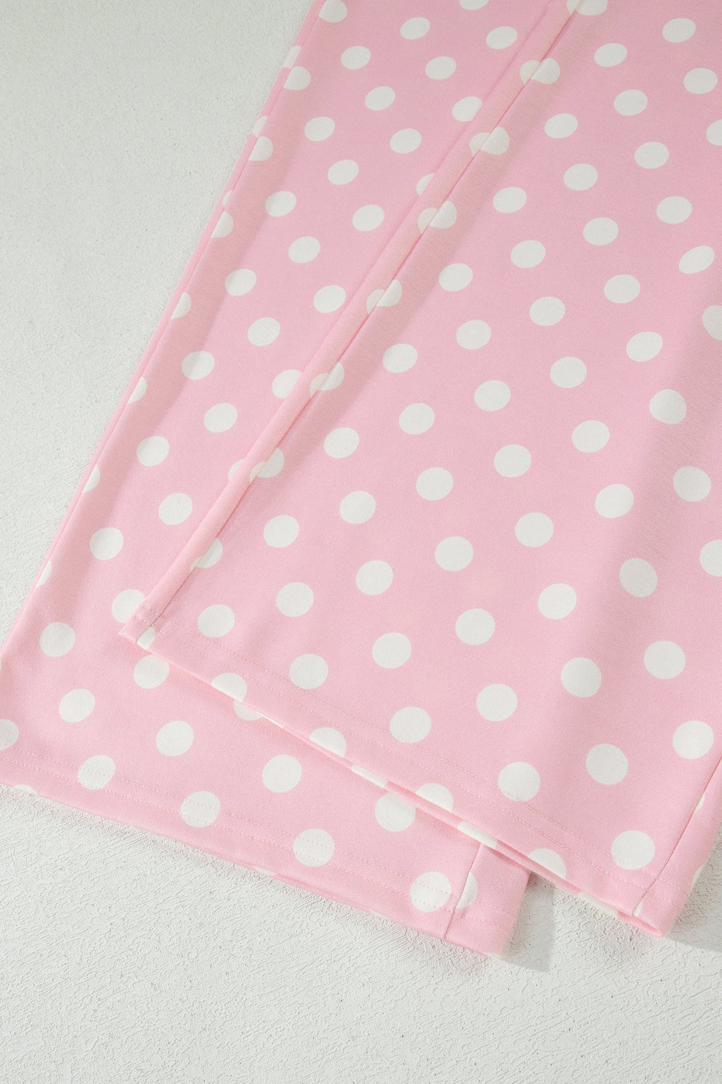 Pink Polka Dot Print Mock Neck Short Sleeve Top Shift Pant Set