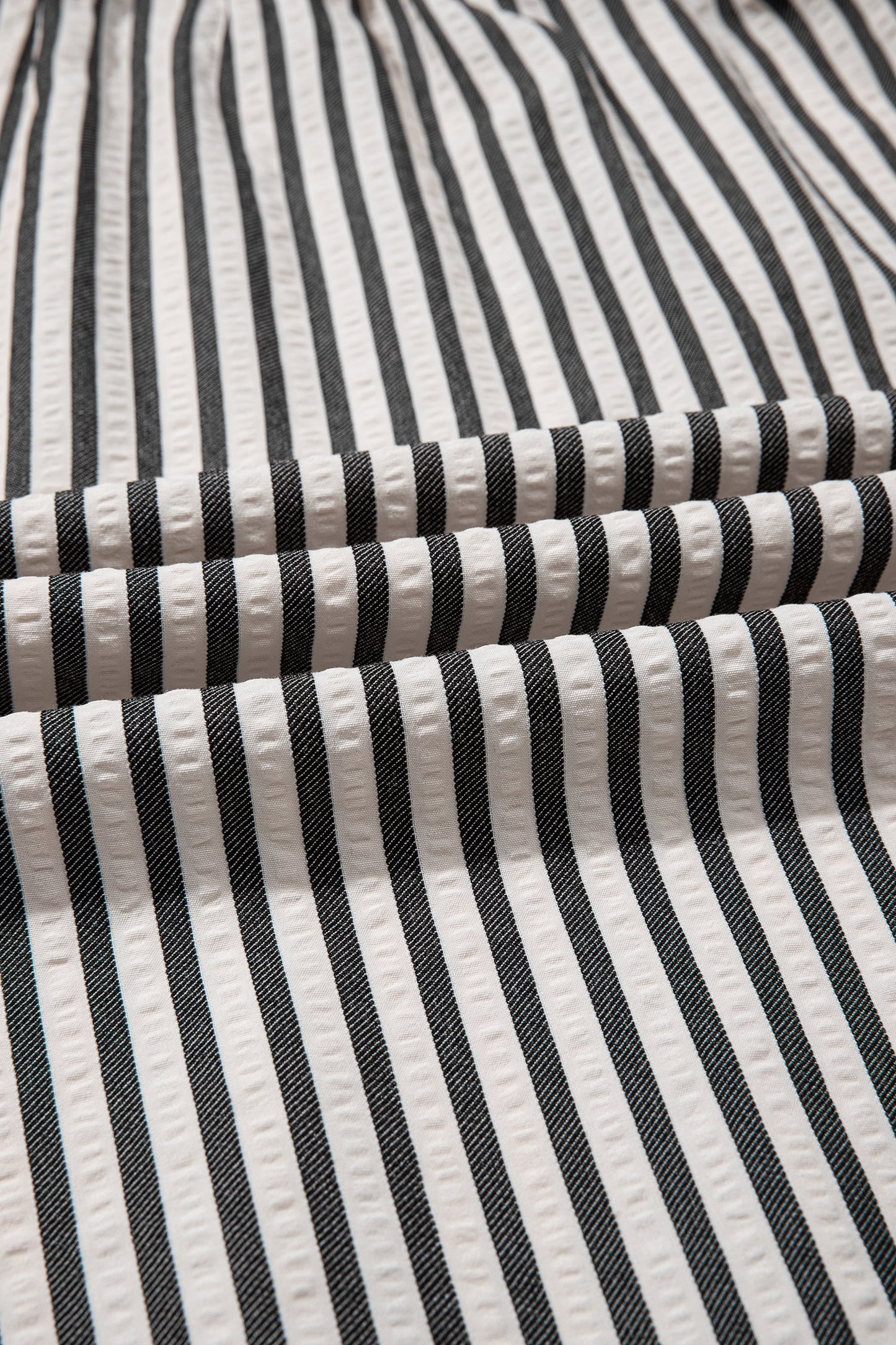 Black Stripe Scallop Trim Shirt Collar Half Button 3/4 Sleeve Long Dress