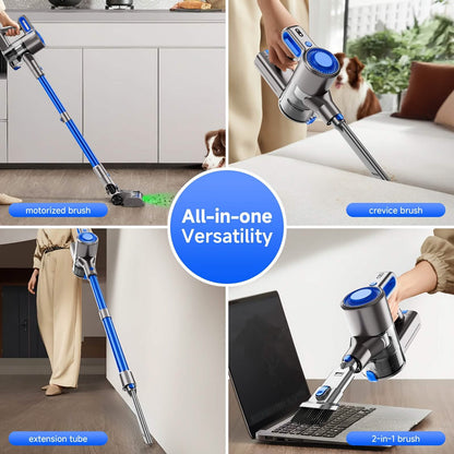 Cordless Vacuum Cleaner with LED Light &amp; Removable Battery – Blue