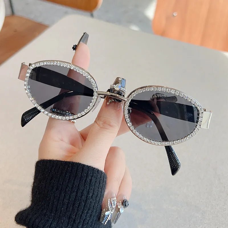 Rhinestones Decor Oval Sunglasses - Loving It Shop
