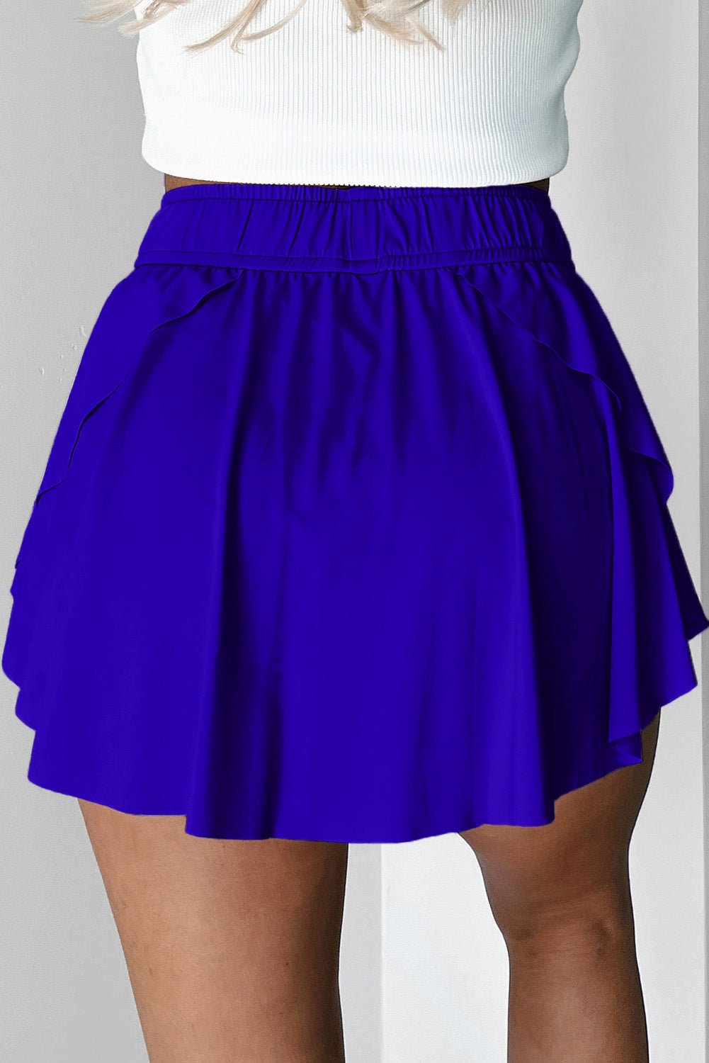 Dark Blue Drawstring Elastic Waistband Lined Tennis Skorts - Loving It Shop