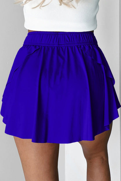 Dark Blue Drawstring Elastic Waistband Lined Tennis Skorts - Loving It Shop