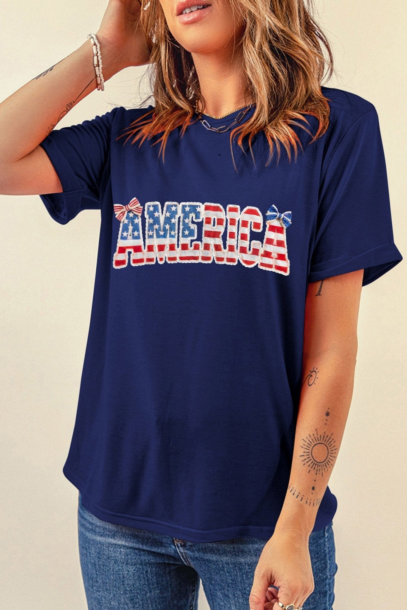 Blue Coquette AMERICA Printed Relaxed T Shirt - Loving It Shop