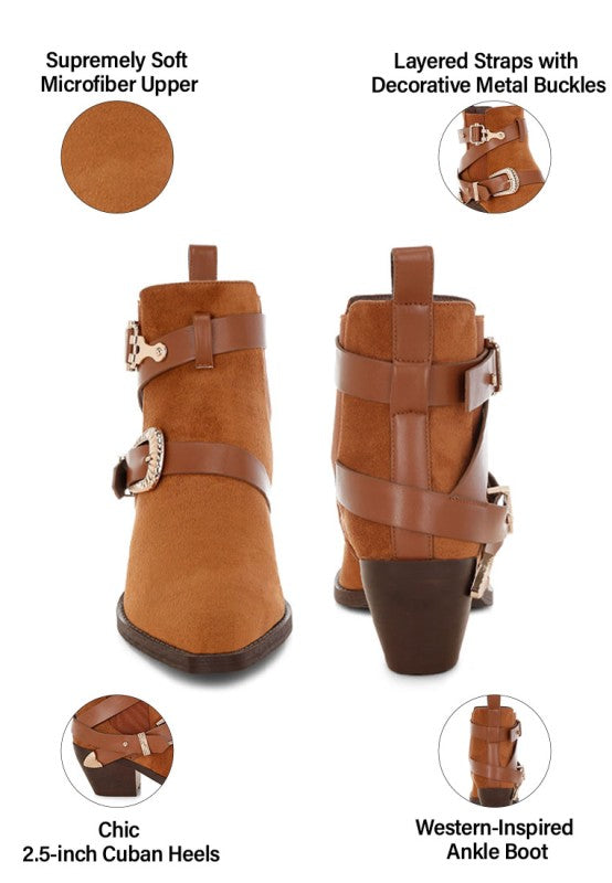 Raveta Microfiber Buckle Strap Western Boots