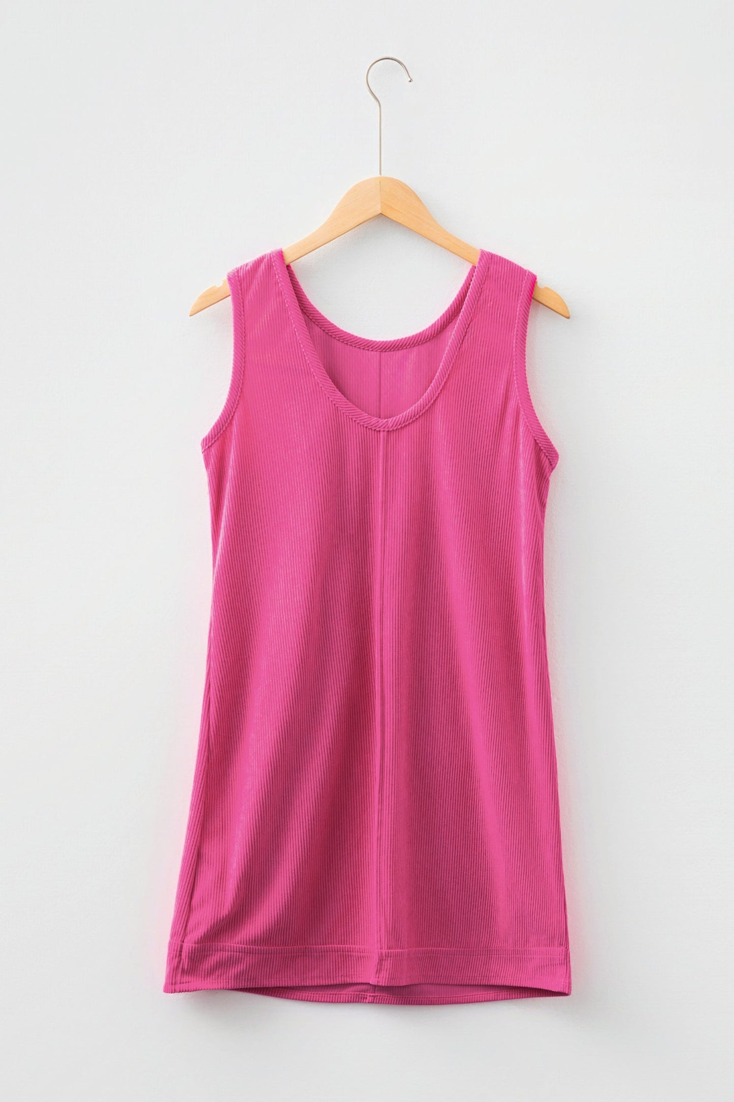 Rose Red Corduroy Sleeveless Mini Dress With Patched Pockets