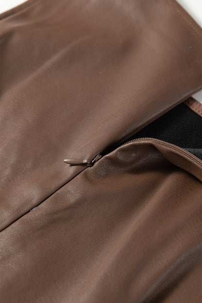 Coffee Vegan Leather Sleeveless Mini Dress