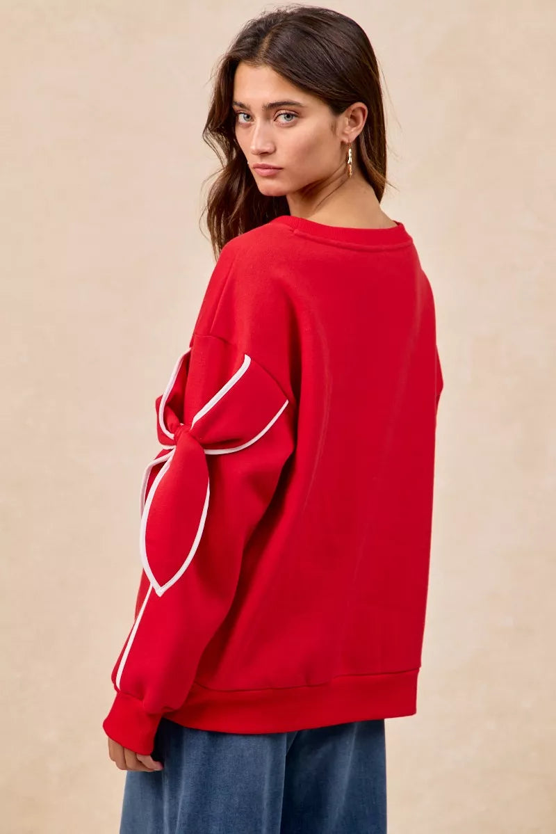 Bow Detail Sleeves Fleece Sweatshirt
