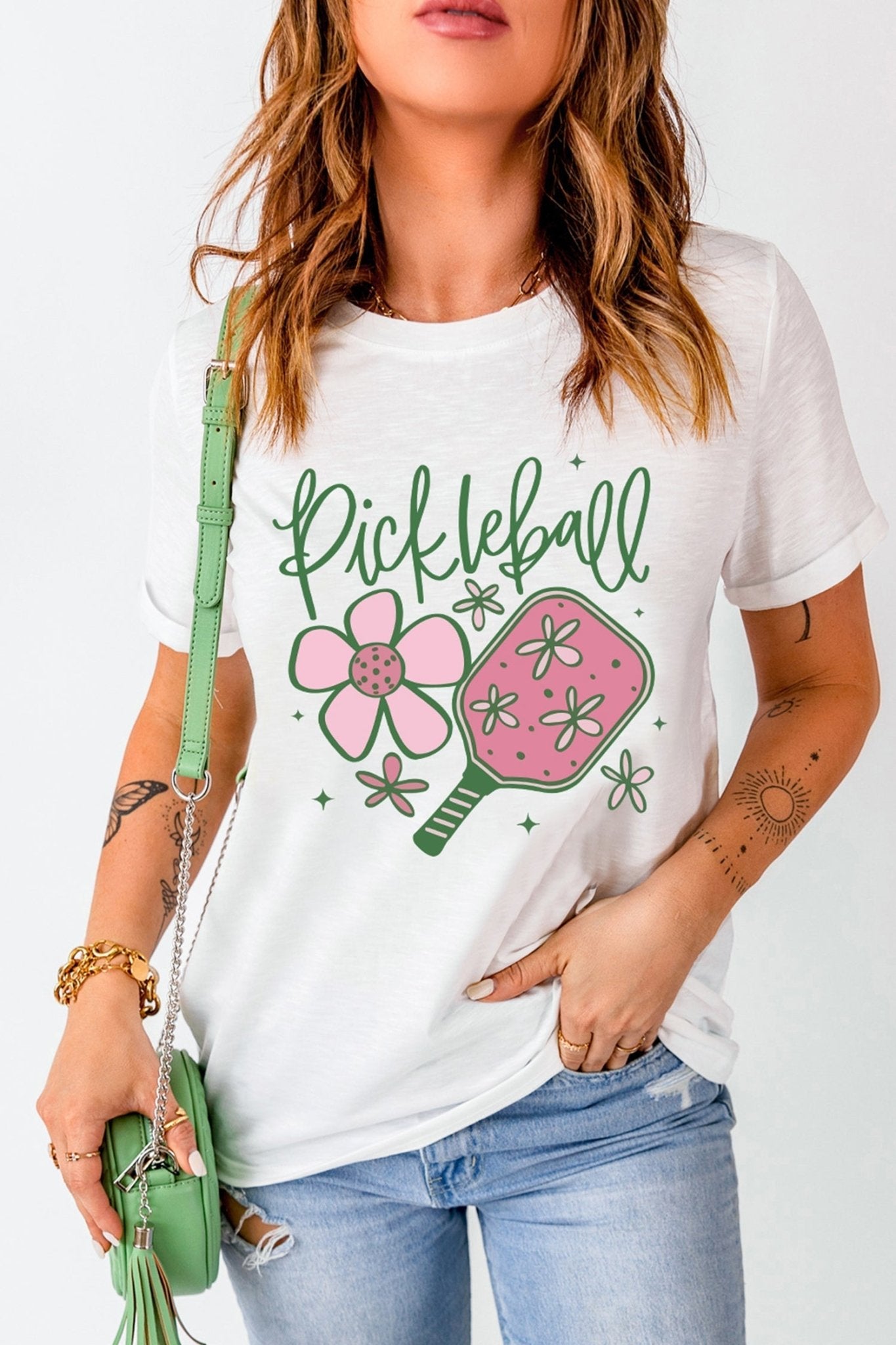 White Pickleball Sweet Flower Printed T Shirt - Loving It Shop