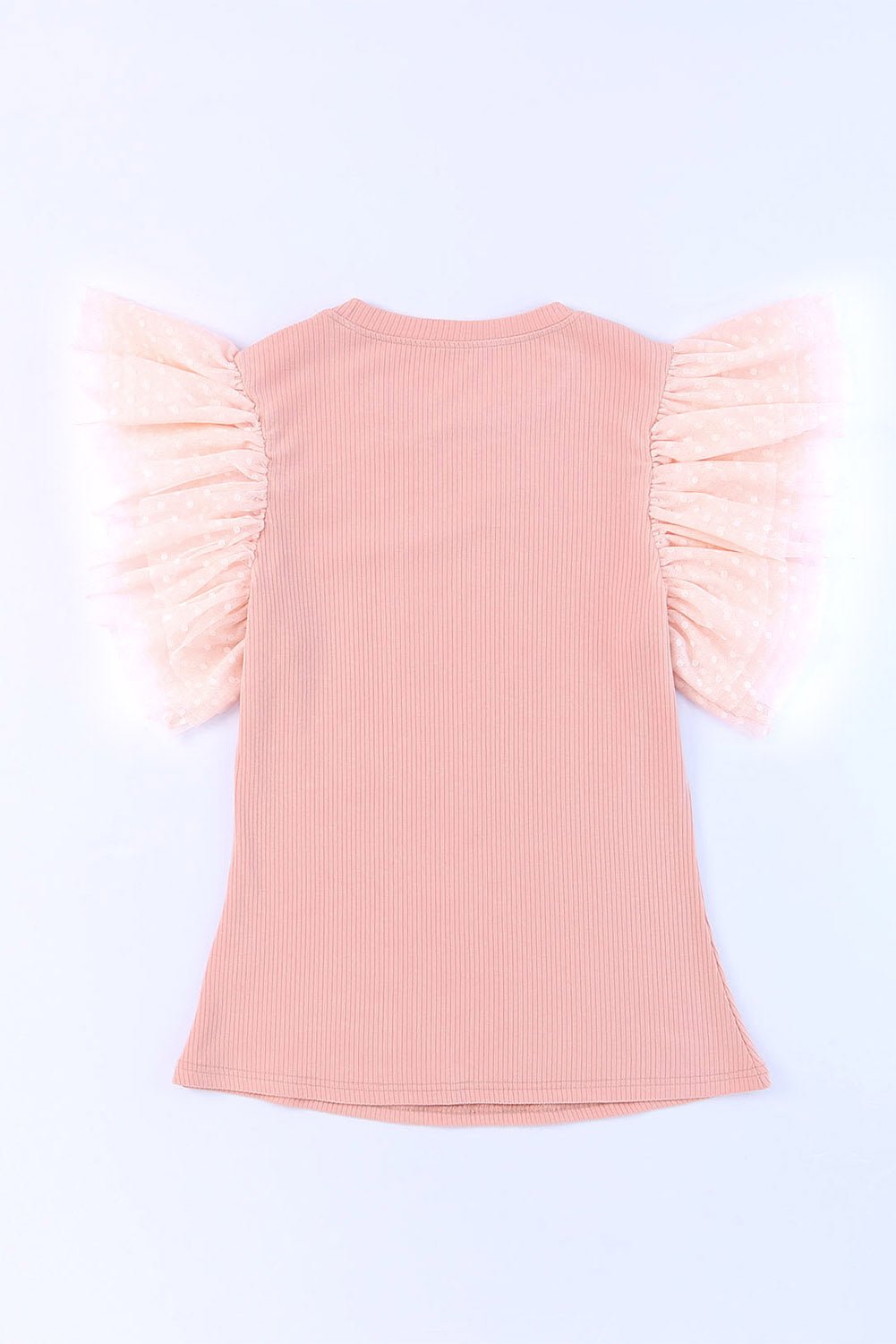 Pink Dotty Mesh Ruffle Sleeve Ribbed Knit Top - Loving It Shop