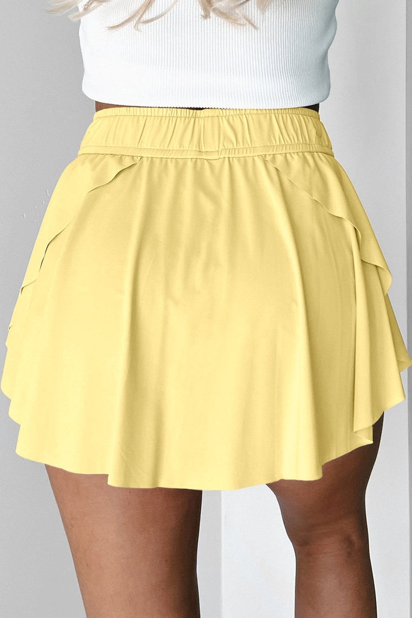 Yellow Cream Drawstring Elastic Waistband Lined Tennis Skorts - Loving It Shop