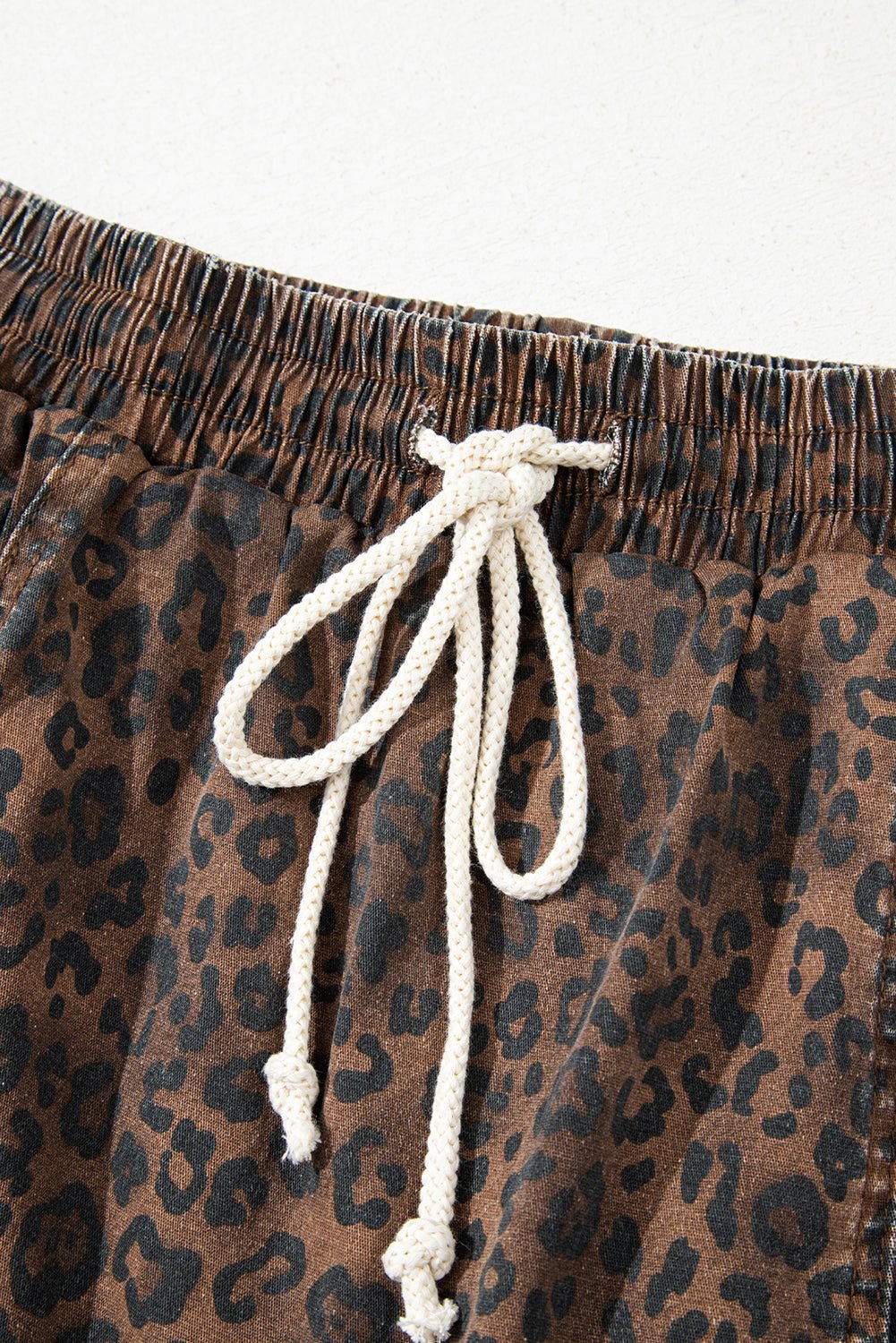 Brown Leopard Print Elastic Waistband Drawstring Denim Skort - Loving It Shop